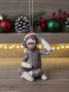 Vintage sock monkey ornament or decor. So cute so 80s. Approx 4 inches